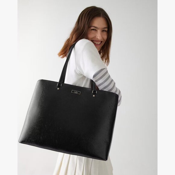 NWT Kate Spade- Bridget Crinkle Patent Black Large Tote (KM674) - Picture 3 of 16